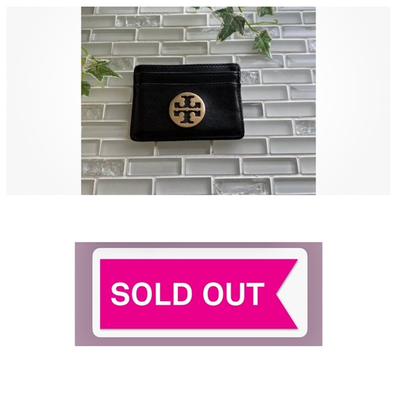 Tory Burch Handbags - Tory Burch Logo Black Leather Card Holder Small Wallet 4”x 3”